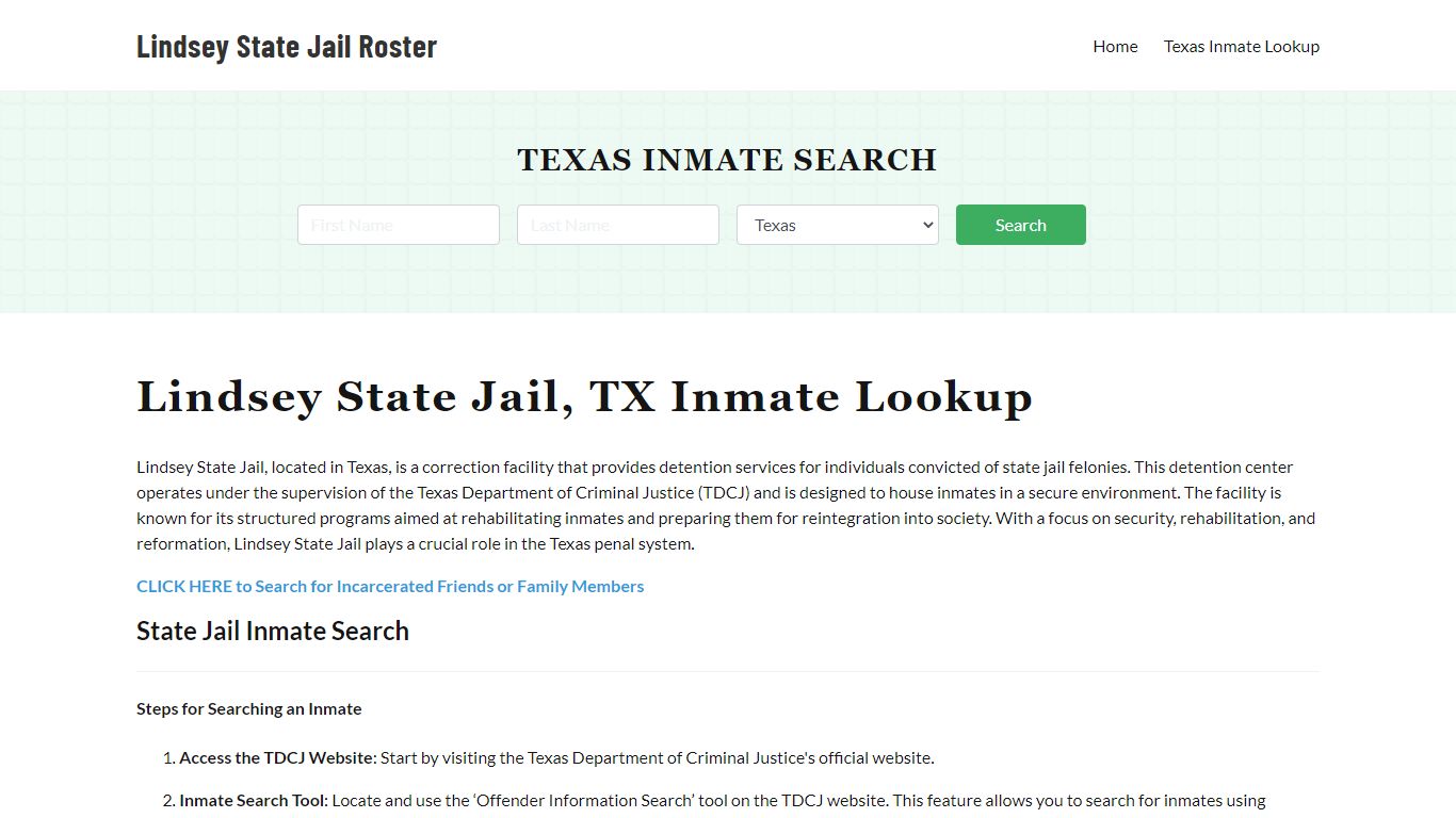 Lindsey State Jail Inmate Search, Prison Roster