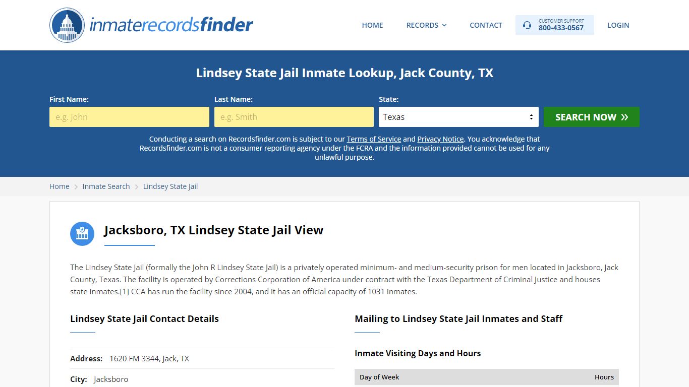 Lindsey State Jail Inmate Lookup, Jack County, TX - Recordsfinder.com