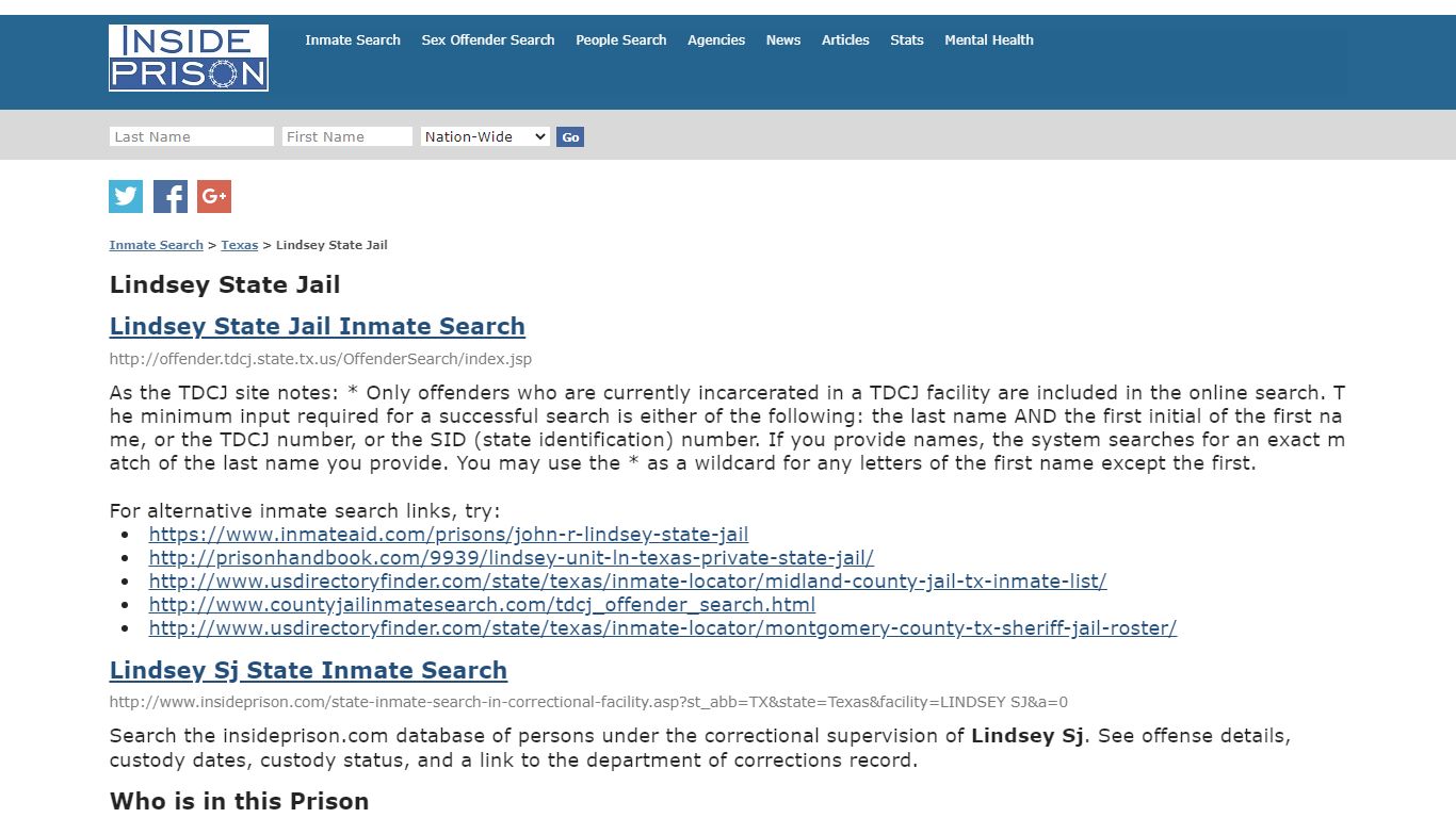 Lindsey State Jail - Texas - Inmate Search - Inside Prison